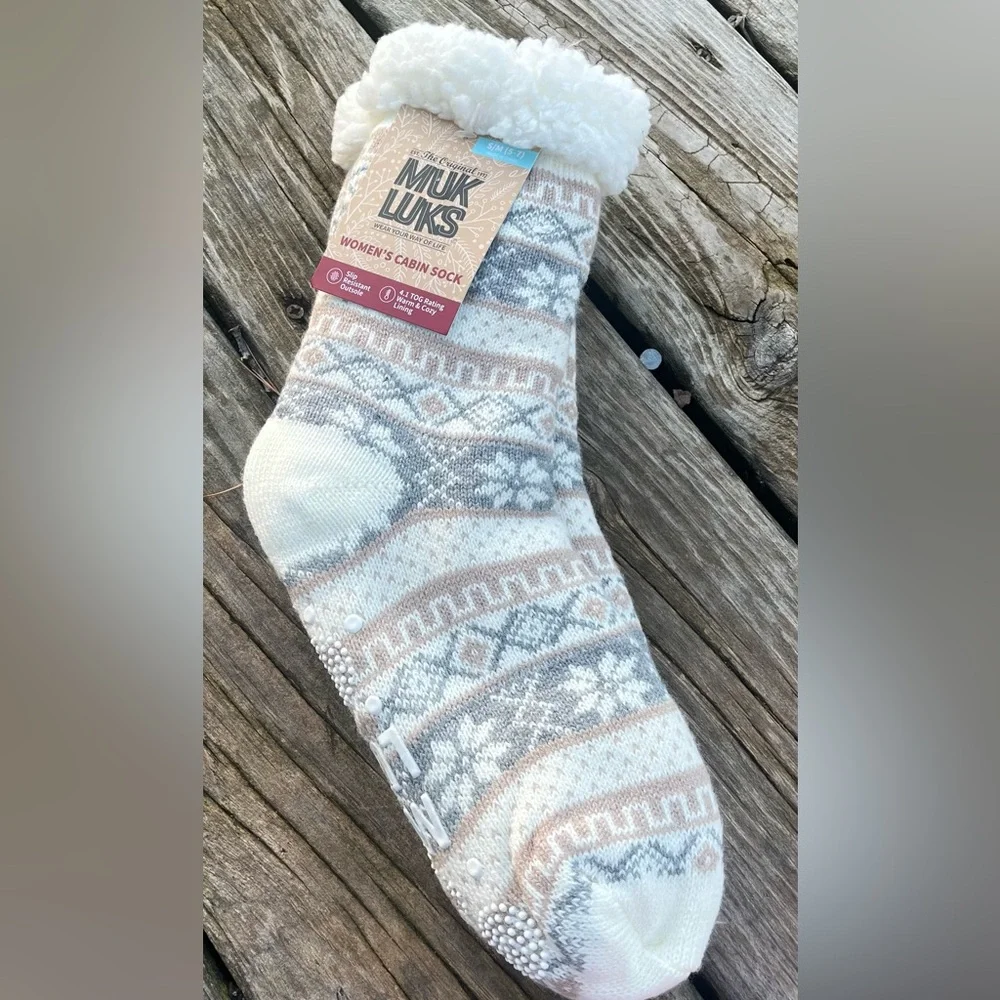 Muk Luks Women's Cabin Socks Slipper Socks Non-Slip Warm Fleece Slippers - Picture 5 of 6